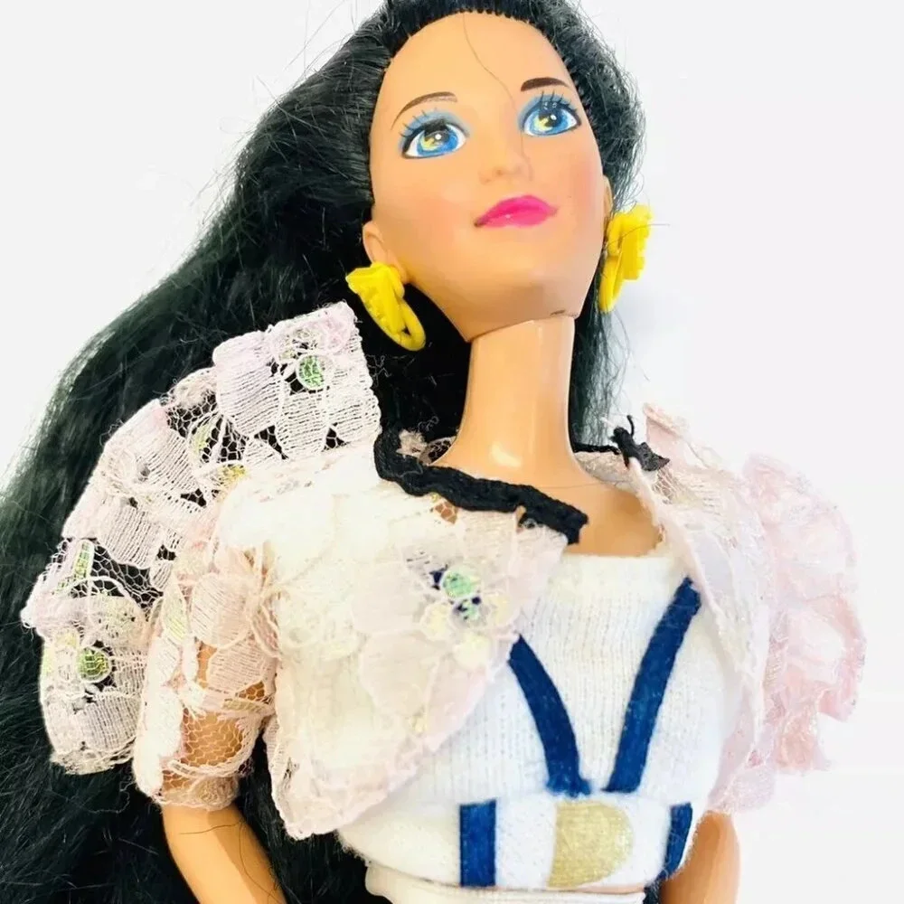 MATTEL BARBIE Asian Doll Long Black Hair Blue Eyes Three Piece Outfit 12